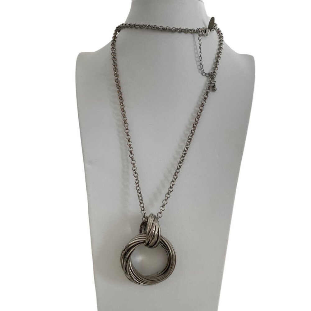 Vintage Round Circle Pendant Necklace NY Co Gunmetal Chain Classic